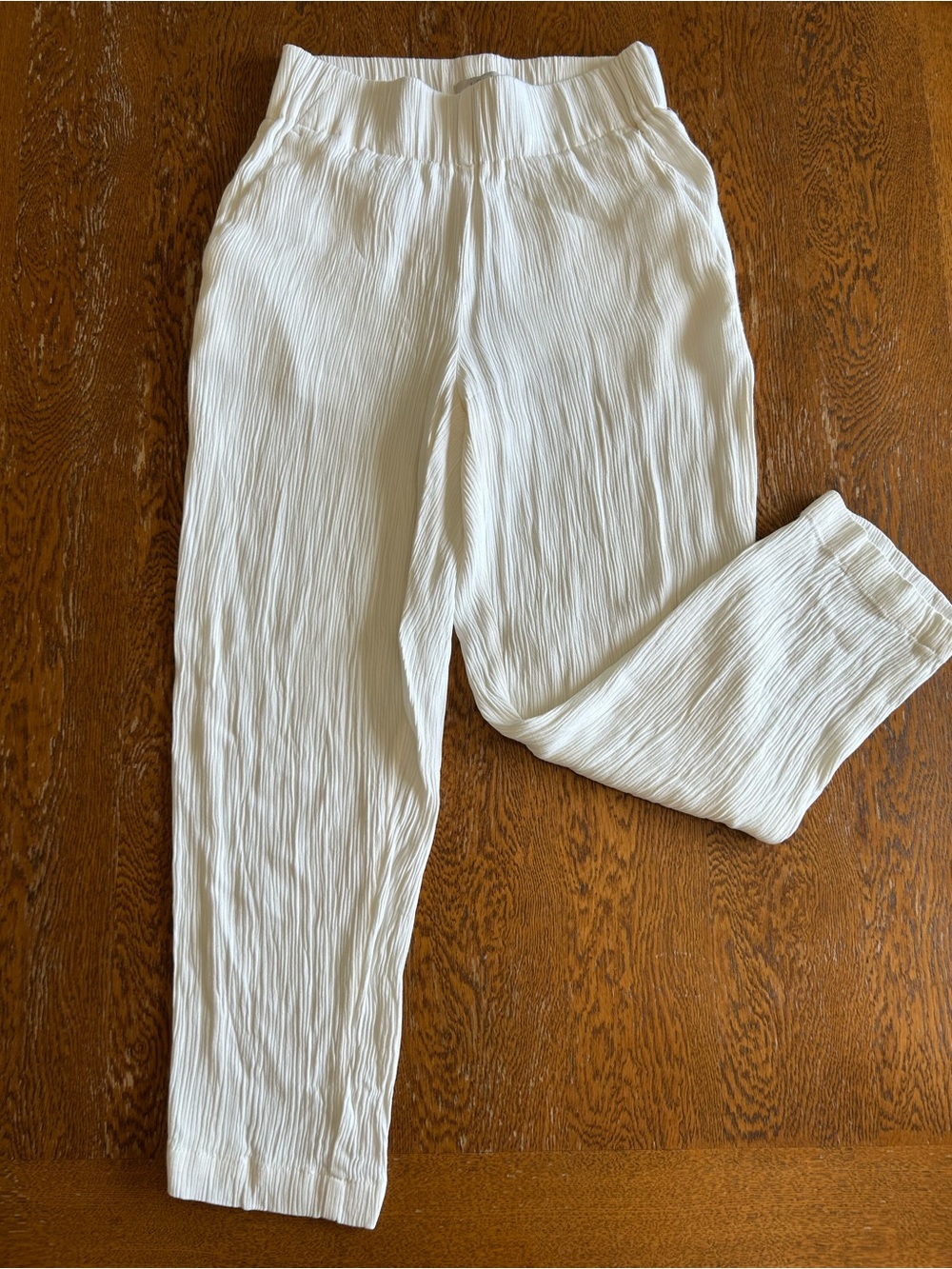 LOFT White High-Rise Textured Pull-On Pants